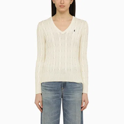 POLO RALPH LAUREN POLO RALPH LAUREN CREAM-COLOURED CABLE-KNIT SWEATER WITH LOGO