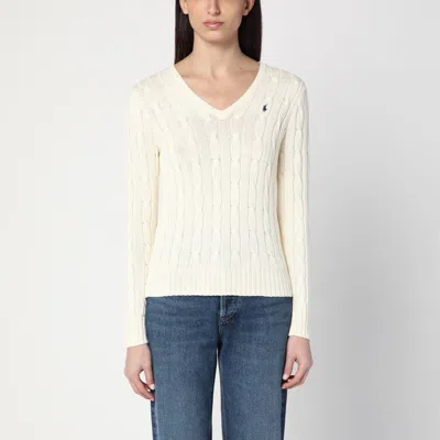 Polo Ralph Lauren Logo Embroidered Cable Knit Sweater In Cream