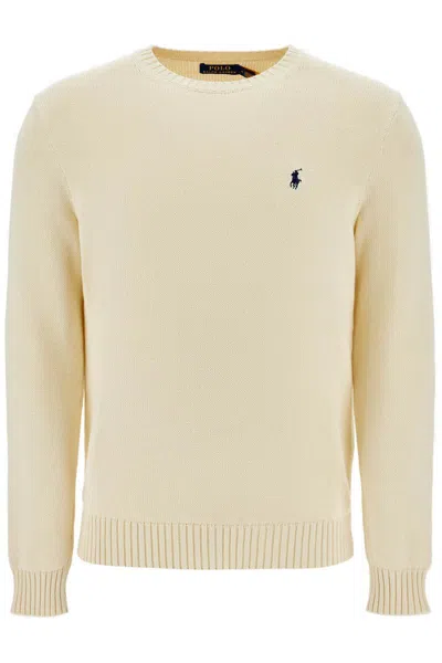 Polo Ralph Lauren Cream Cotton Sweater With Embroidered Logo In Beige
