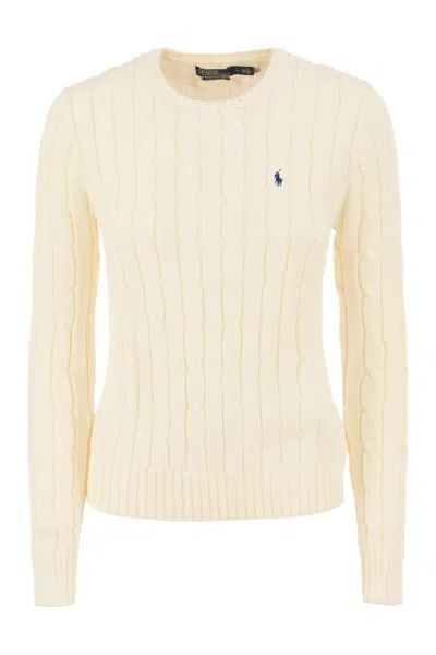Polo Ralph Lauren Cream Crewneck Sweater With Contrast Logo In Neutral