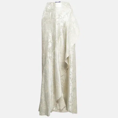 Pre-owned Polo Ralph Lauren Cream Floral Lamé Jacquard Ruffled Maxi Skirt M