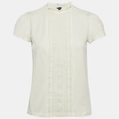 Pre-owned Polo Ralph Lauren Cream Lace Trim Jersey Ruffled Top S