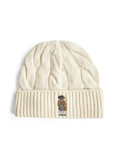 Polo Ralph Lauren Cream Polo Bear Wool Blend Beanie In White