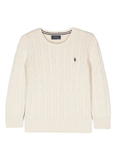 POLO RALPH LAUREN POLO RALPH LAUREN CREAM WHITE COTTON CABLE-KNIT SWEATER