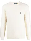 Polo Ralph Lauren Textured Cable Knit Sweater With Round Neckline And Fitted Silhouette In White
