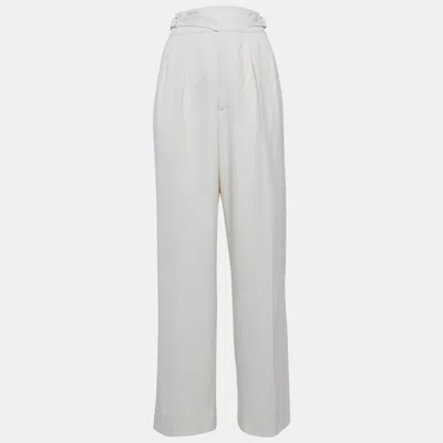 Pre-owned Polo Ralph Lauren Cream Wool Buckle Detail Trousers M
