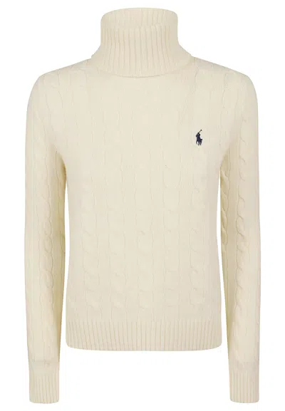 Polo Ralph Lauren Cream Wool-blend Cable-knit Turtleneck Sweater In Neutral