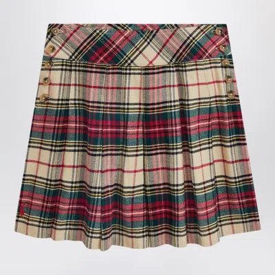 POLO RALPH LAUREN CREAM/RED COTTON TWILL TARTAN SKIRT