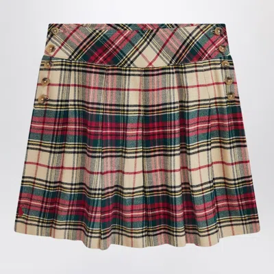 POLO RALPH LAUREN CREAM/RED COTTON TWILL TARTAN SKIRT