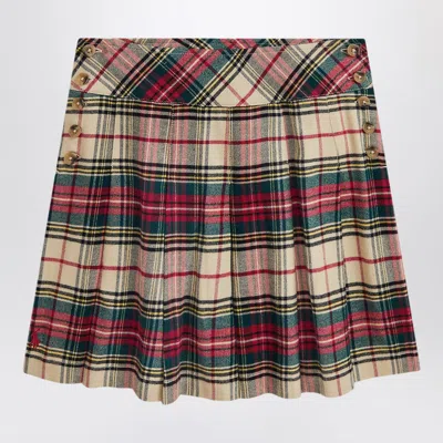 POLO RALPH LAUREN CREAM/RED COTTON TWILL TARTAN SKIRT