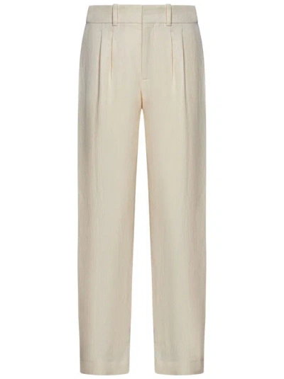 Polo Ralph Lauren Creamy White Linen And Silk Blend Carrot Trousers In Neutrals