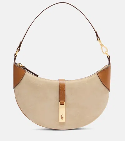 Polo Ralph Lauren Crescent Small Suede Shoulder Bag In White
