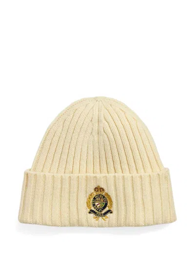 Polo Ralph Lauren Crest Embroidered Beanie Hat In Neutrals