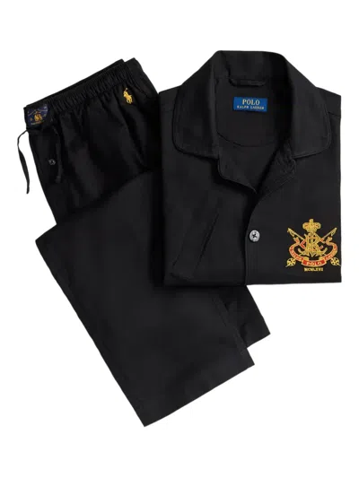 Polo Ralph Lauren Crest-embroidered Cotton Pyjamas In Black