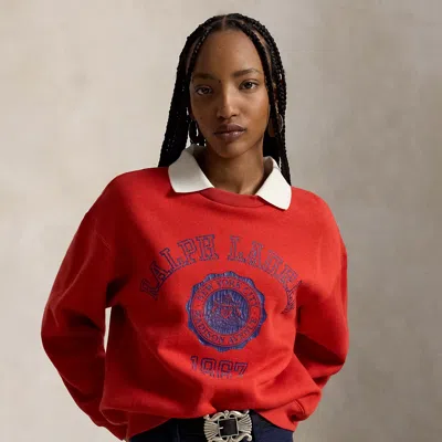 Polo Ralph Lauren Crest Polo-collar Fleece Crewneck In Very Red