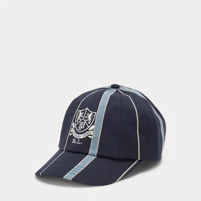 Polo Ralph Lauren Crest Striped Satin Cricket Cap In Blue
