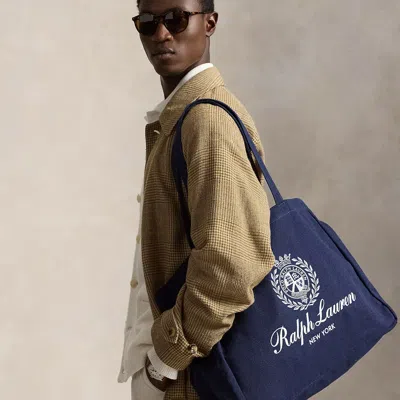 Polo Ralph Lauren Crest-embroidered Canvas Tote In Newport Navy
