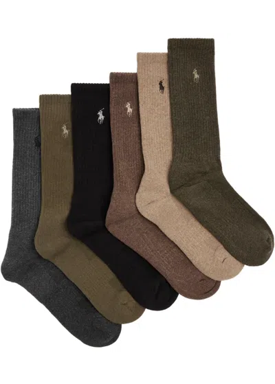 Polo Ralph Lauren Crew Logo Cotton-blend Socks In Brown