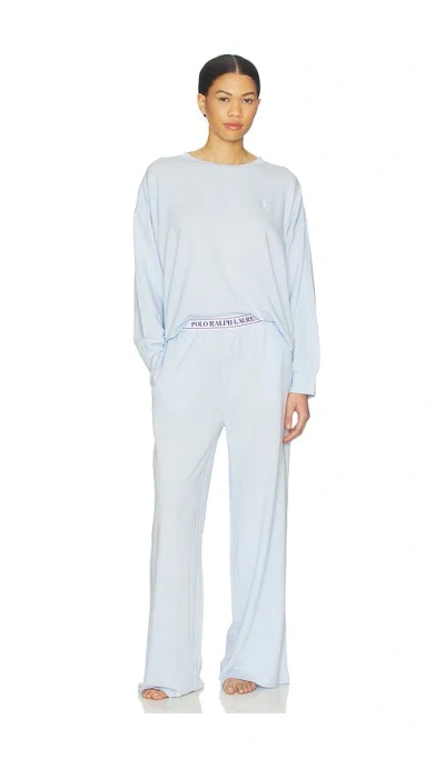 Polo Ralph Lauren Crew Neck & Wide Leg Pant Set In Blue
