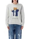 Polo Ralph Lauren Brushed Cotton Blend Sweatshirt With Iconic Polo Bear Print In Gray