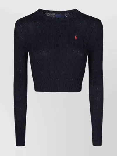 Polo Ralph Lauren Crew Neck Cable Knit Long Sleeve Sweater In Blue