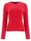 Polo Ralph Lauren Long-sleeved Crew-neck Sweater With Textured Cable Knit In Red