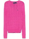 Polo Ralph Lauren Cable-knit Sweater With Blue Logo Embroidery In Pink