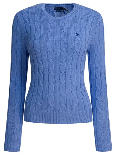 Polo Ralph Lauren Crew-neck Cable-knit Sweater With Logo Knitwear Light Blue