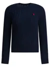 Polo Ralph Lauren Crew-neck Cable-knit Sweater With Logo Knitwear Blue In Blue