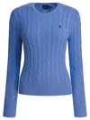 Polo Ralph Lauren Crew-neck Cable-knit Sweater With Logo Knitwear Light Blue In Blue