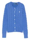 Polo Ralph Lauren Crew Neck Cardigan In Cable-knit Cotton In Blue