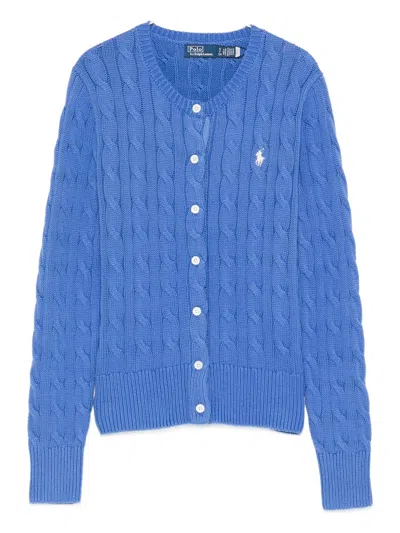 Polo Ralph Lauren Crew Neck Cardigan In Cable-knit Cotton In Blue
