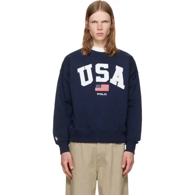 Polo Ralph Lauren Crew Neck Embroidery Sweater In Blue