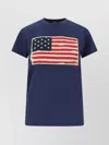 Polo Ralph Lauren Crew Neck Flag Print Short Sleeves Top In Blue