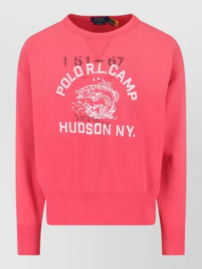 Polo Ralph Lauren Crew Neck Graphic Print Long Sleeve T-shirt In Pink