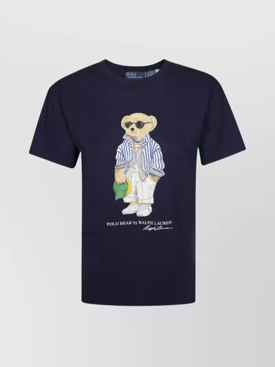 Polo Ralph Lauren Crew Neck Graphic Print Short Sleeve Top In Blue
