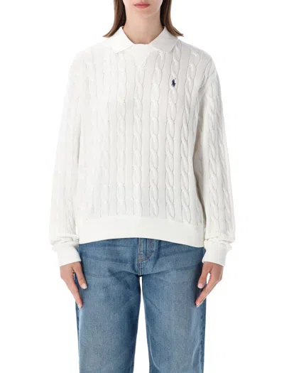 Polo Ralph Lauren Crew Neck Knit + Polo Collar In White