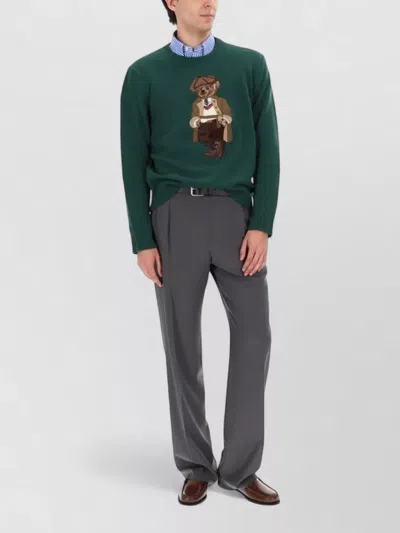 Polo Ralph Lauren Crew Neck Long Sleeve Embroidered Top In Green