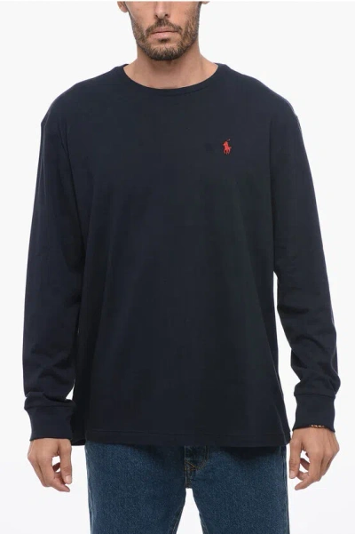 Polo Ralph Lauren Crew Neck Long-sleeved Cotton T-shirt In Black