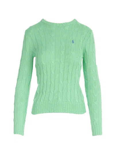 Polo Ralph Lauren Crew Neck L/s Sweater W/braids In Green