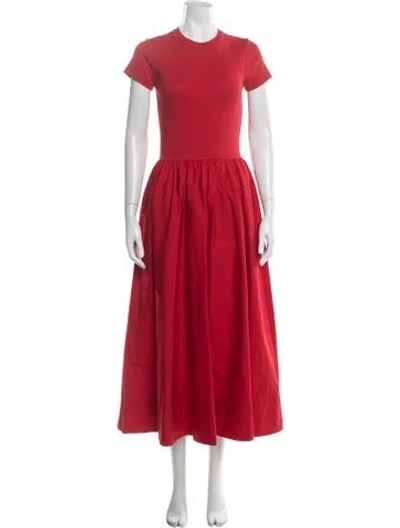 Pre-owned Polo Ralph Lauren Crew Neck Midi Length Dress In Red