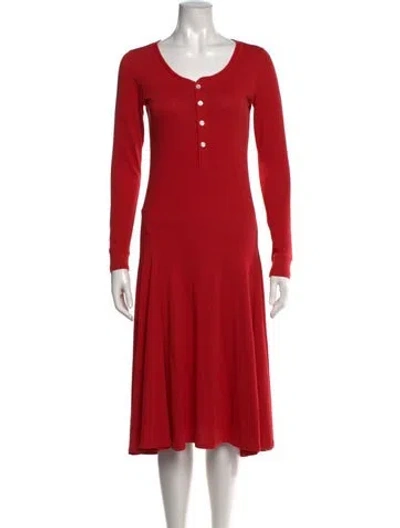 Pre-owned Polo Ralph Lauren Crew Neck Midi Length Dress In Red