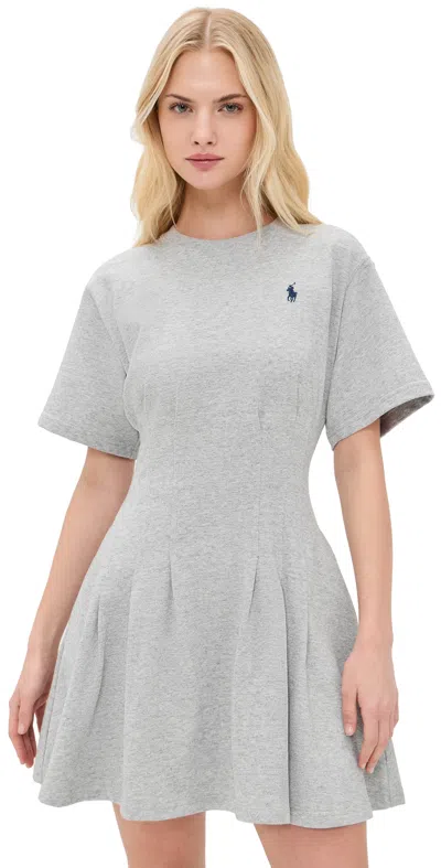 Polo Ralph Lauren Crew Neck Mini Dress Cobblestone Heather In Gray