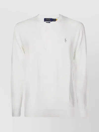 Polo Ralph Lauren Crew Neck Ribbed Knit Sweater In White