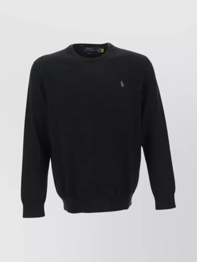 Polo Ralph Lauren Crew Neck Ribbed Long Sleeve Sweater In Black