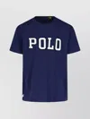 Polo Ralph Lauren Blue Crewneck T-shirt With Logo Lettering On The Fornt And Pony Embroidery On The Front