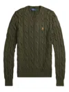 Polo Ralph Lauren Crew Neck Sweater In Cable Knit Cotton In Green
