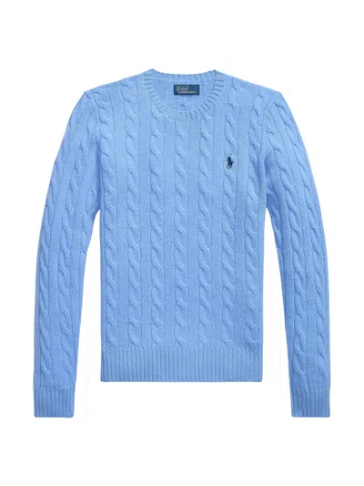 Polo Ralph Lauren Crew Neck Sweater With Braids And Logo In Blue