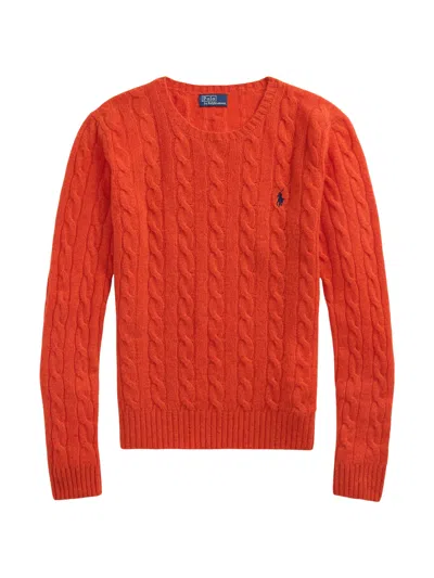 Polo Ralph Lauren Crew Neck Sweater With Braids And Logo In Orange