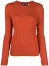 Polo Ralph Lauren Ralph Lauren Bright Hibiscus Cotton Cable-knit Crew Neck Sweater In Red